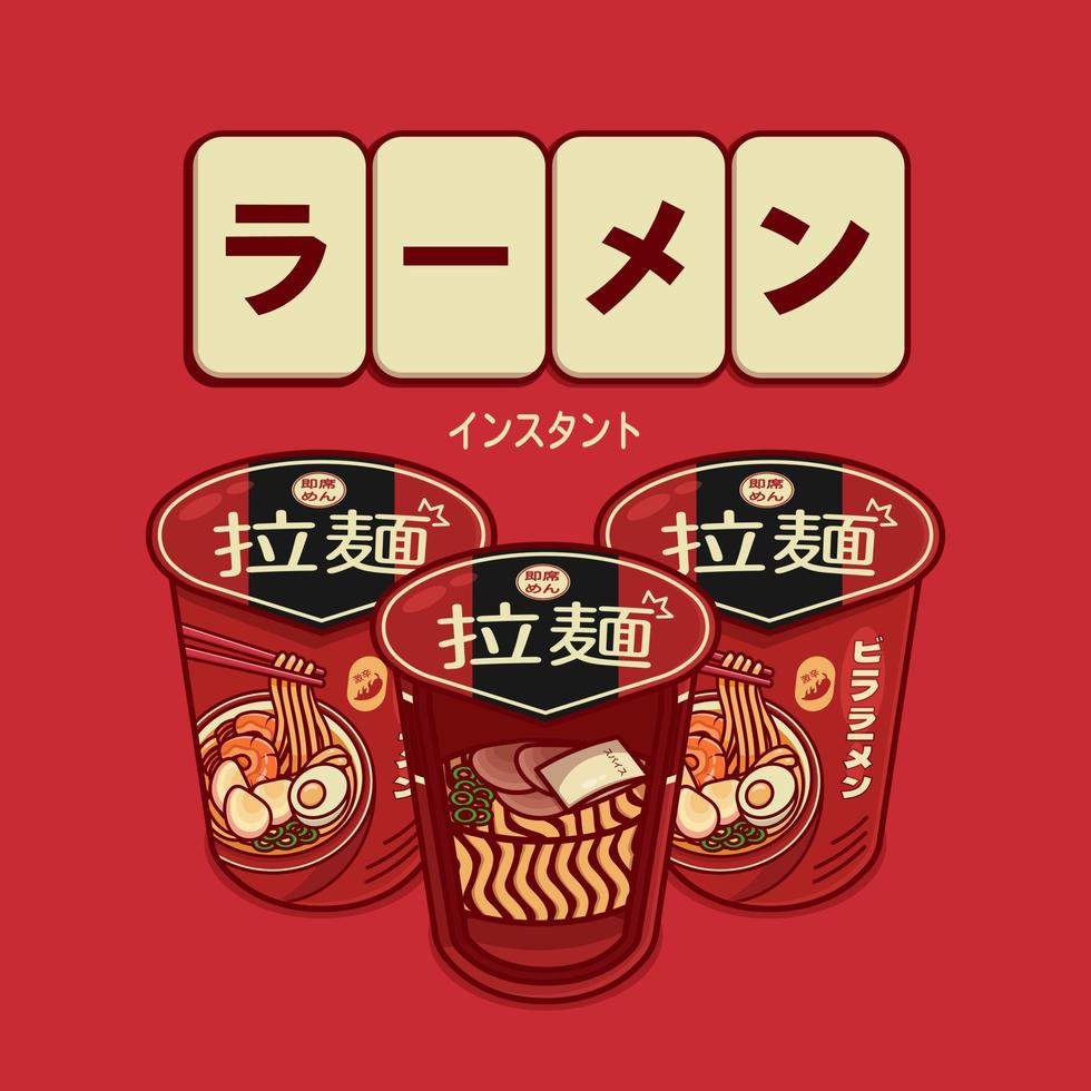 ilustración de taza de fideos instantáneos japoneses vector