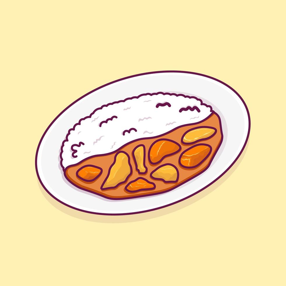 vector de dibujos animados de arroz al curry de comida asiática