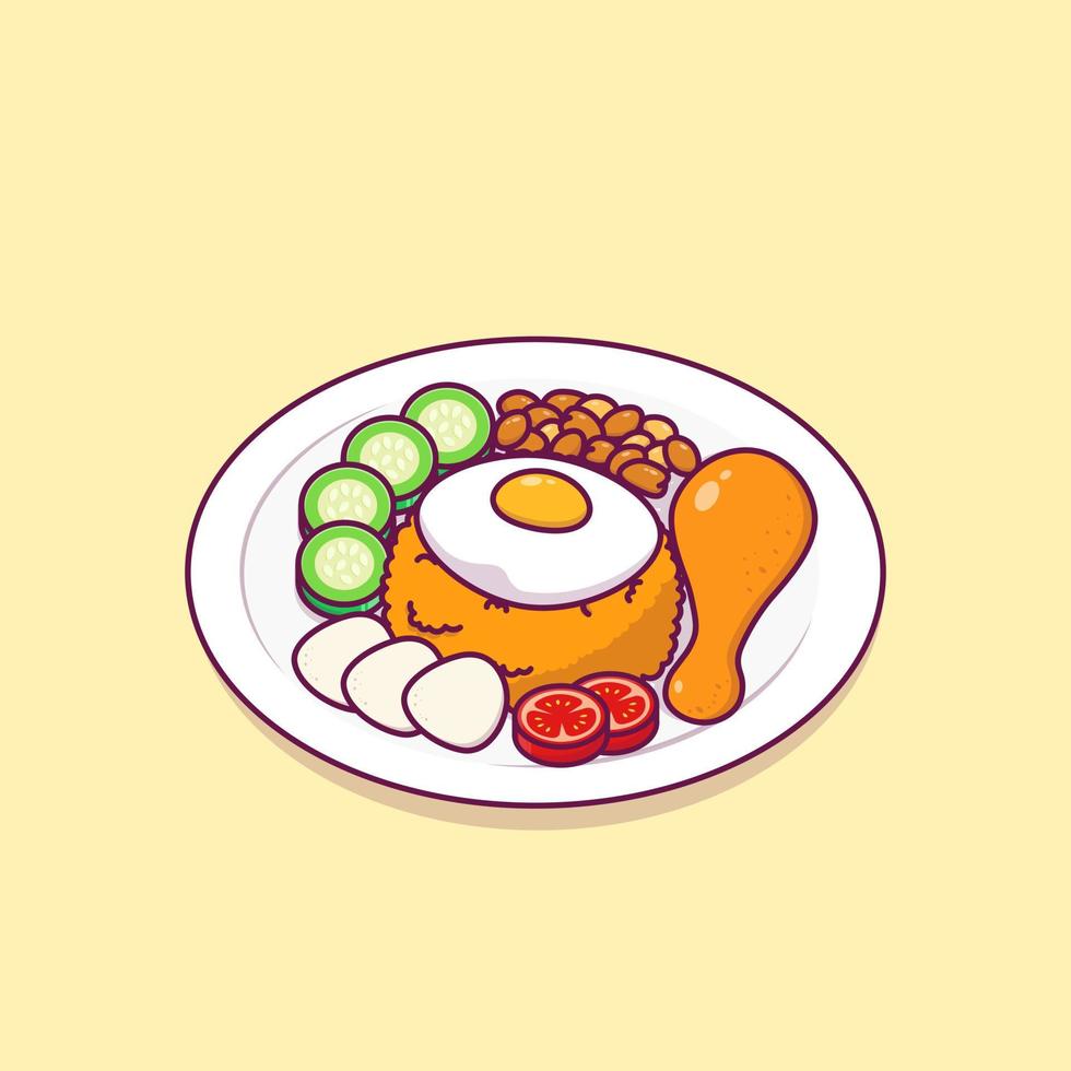 comida asiática nasi goreng vector de dibujos animados