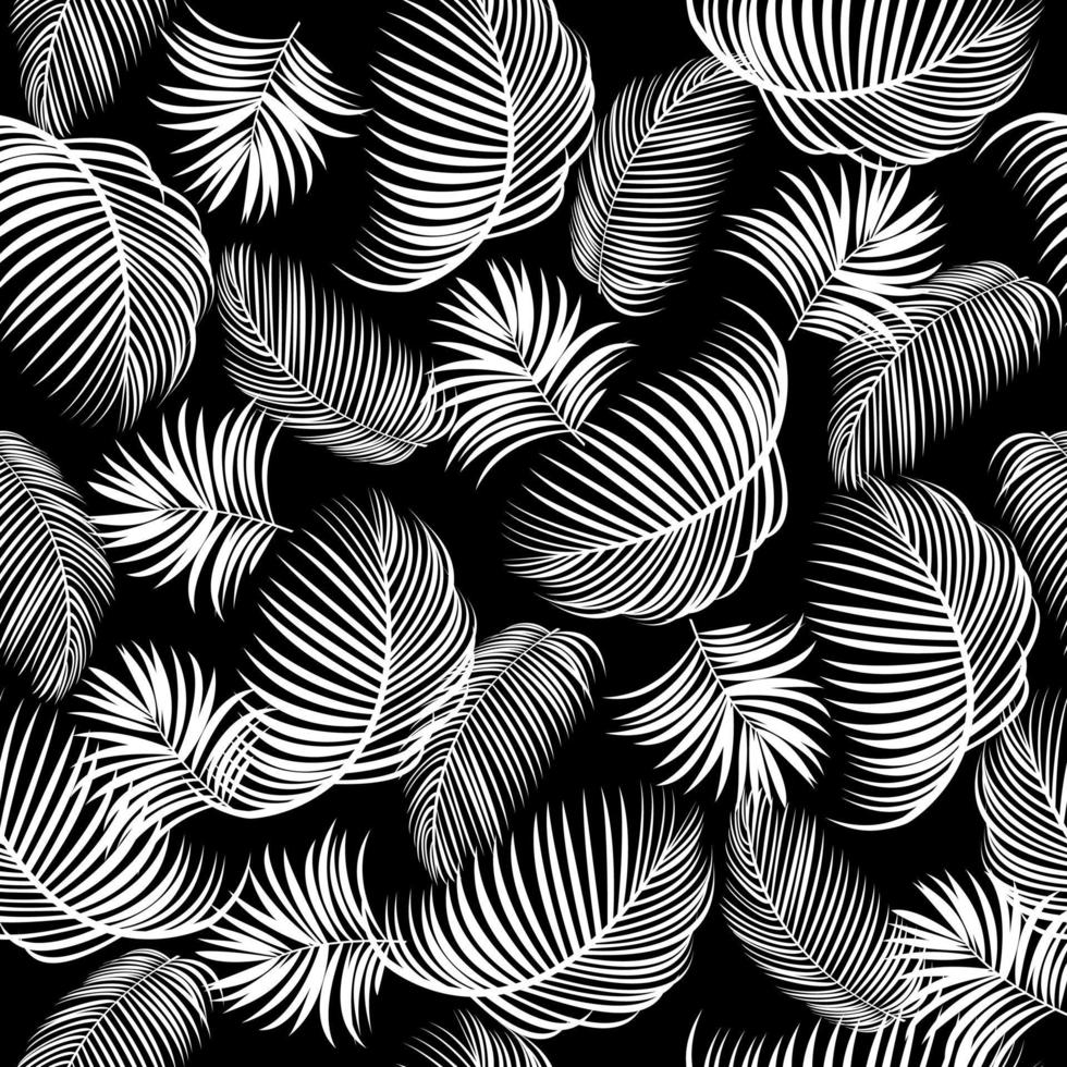 Tropical leaves seamless pattern. Black and white vector