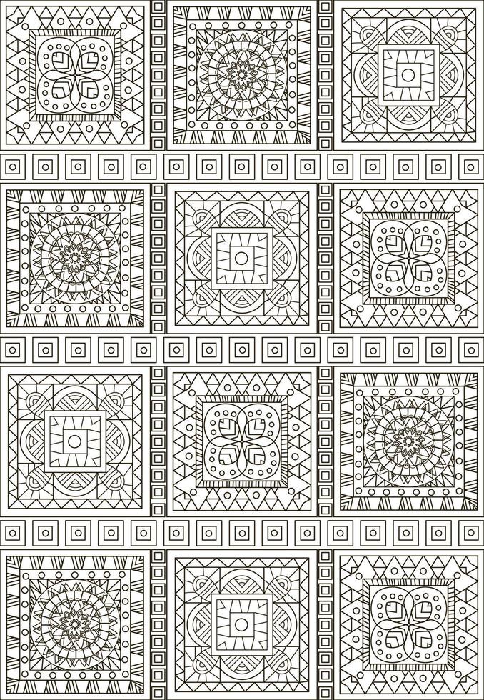 Abstract coloring page with boho ornaments for adults vector