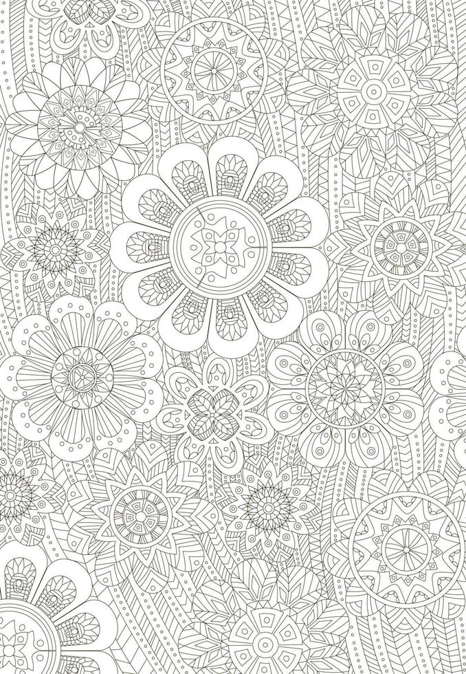 Floral coloring page with ornaments for adults on white background vector