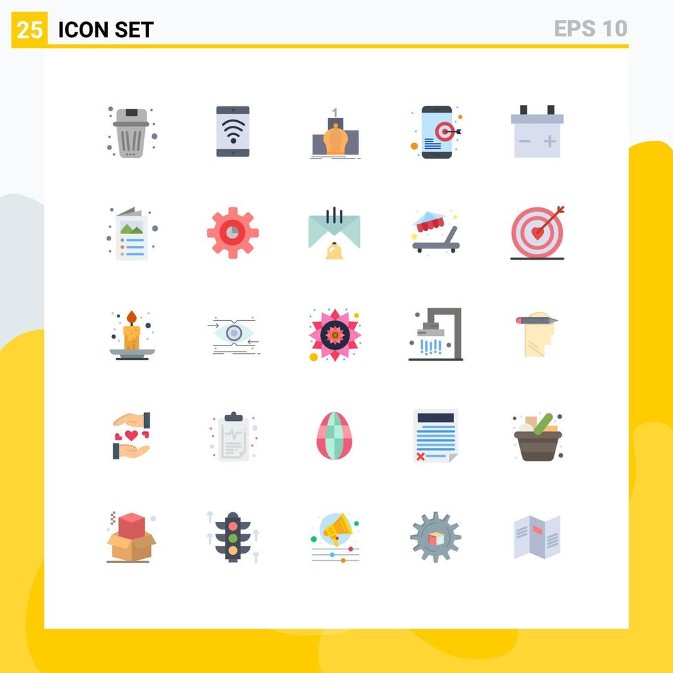 Editable Vector Line Pack of 25 Simple Flat Colors of battery target crown seo royal Editable Vector Design Elements