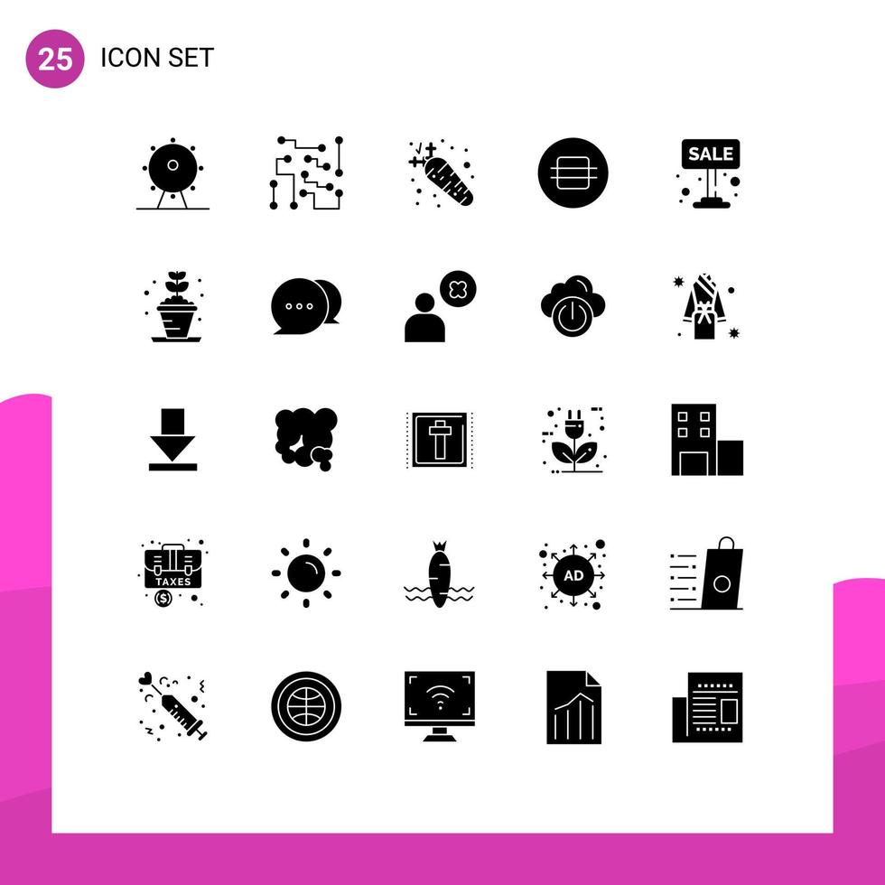 Universal Icon Symbols Group of 25 Modern Solid Glyphs of sale food science eat nutrition Editable Vector Design Elements