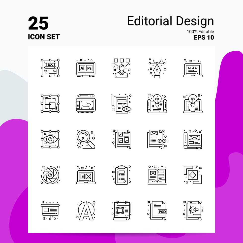 25 conjunto de iconos de diseño editorial 100 archivos eps 10 editables concepto de logotipo de empresa ideas diseño de icono de línea vector