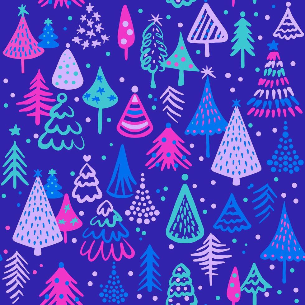 Seamless pattern with hand drawn Christmas trees vector