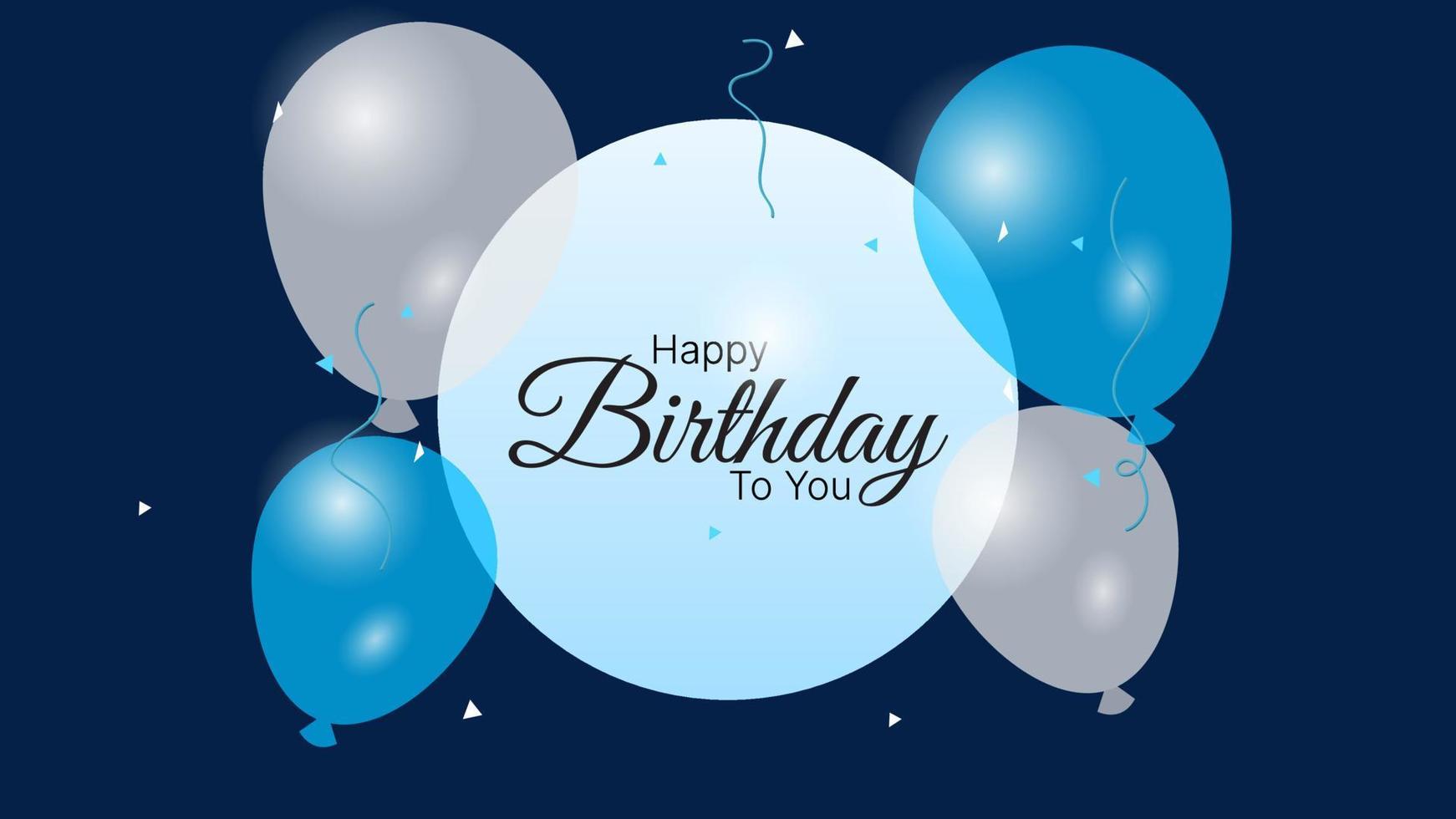 Happy birthday background with balloons, confetti and circular shape in in blue and white color. suitable for greeting card, poster, social media post, etc. vector illustration
