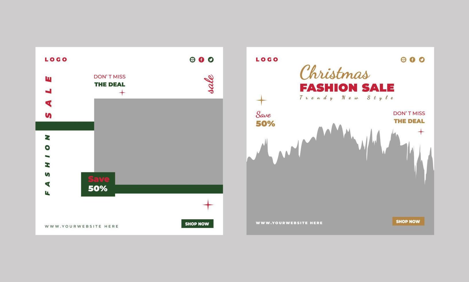 Set of Christmas fashion sale Instagram banner vector