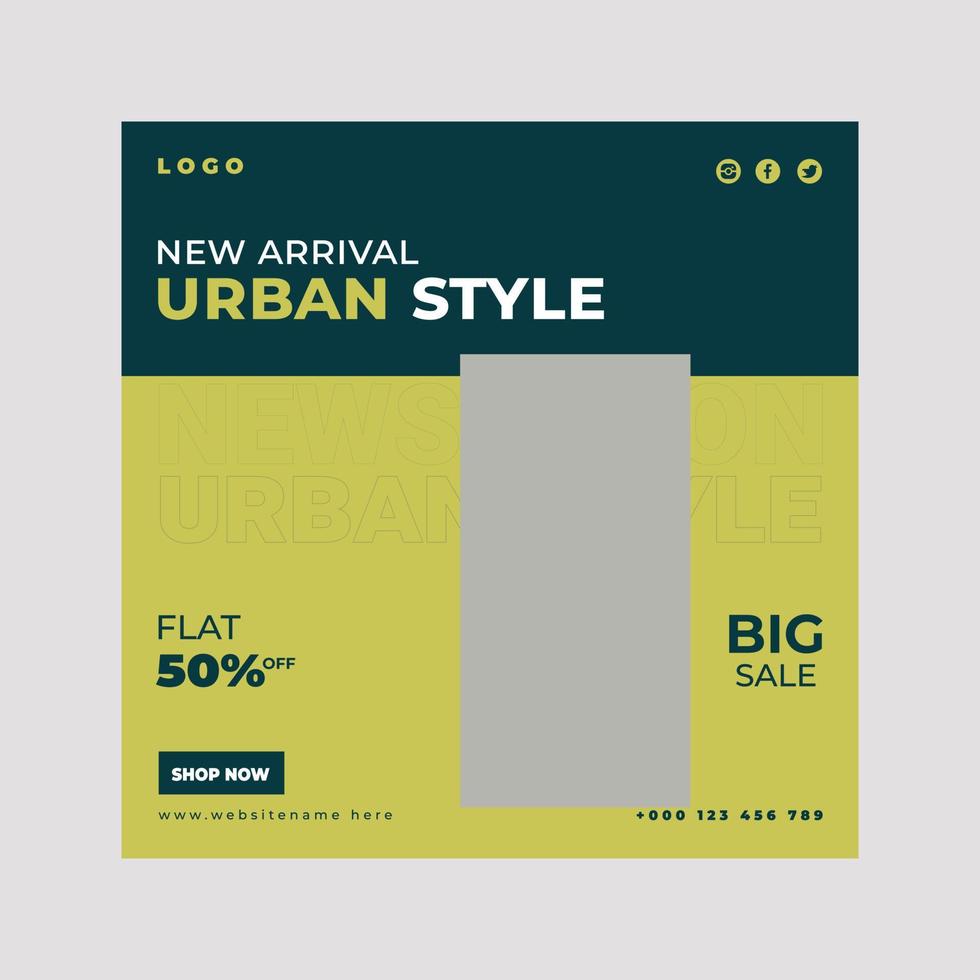 hombre estilo urbano, plantilla de publicación de venta de moda vector