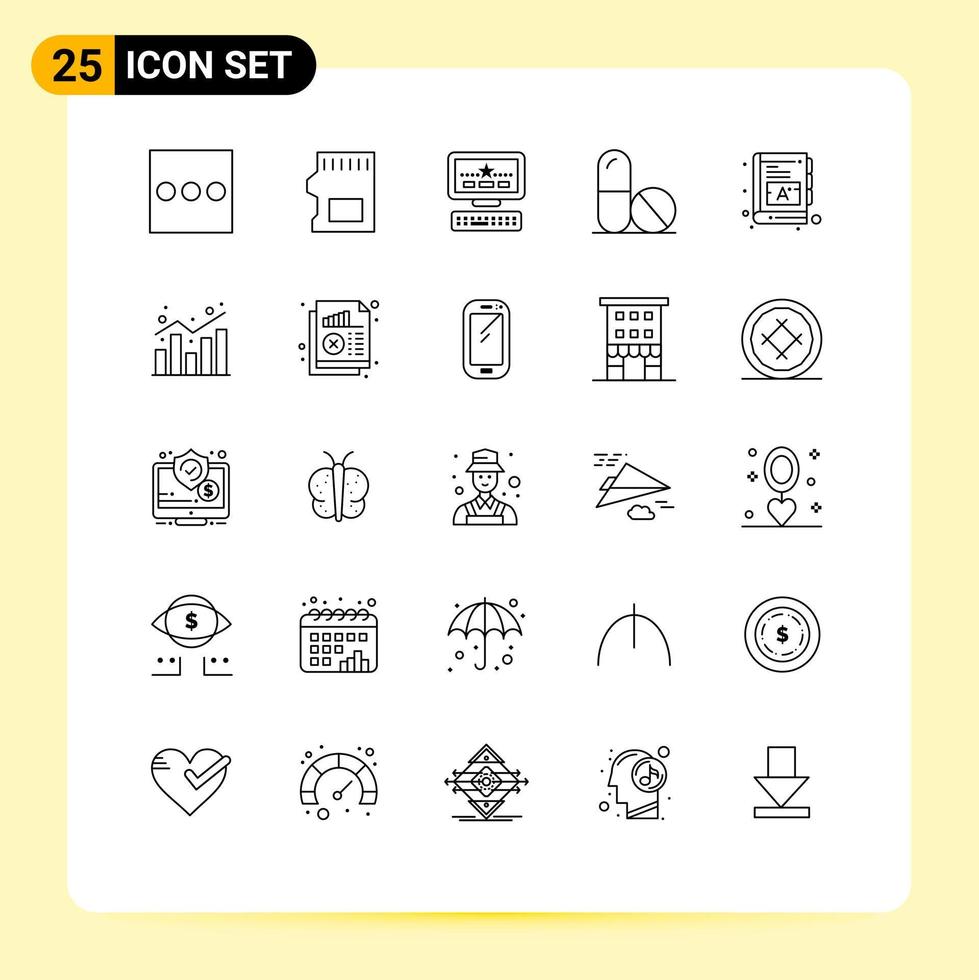 25 Creative Icons Modern Signs and Symbols of chart ebook keayboard words baby Editable Vector Design Elements