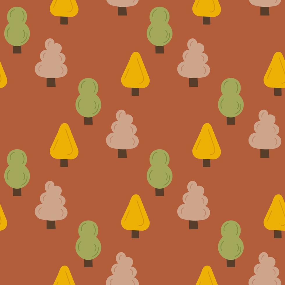 Seamless pattern of cute trees. Brown cartoon boho background. For textile, fabric, postcard, poster vector