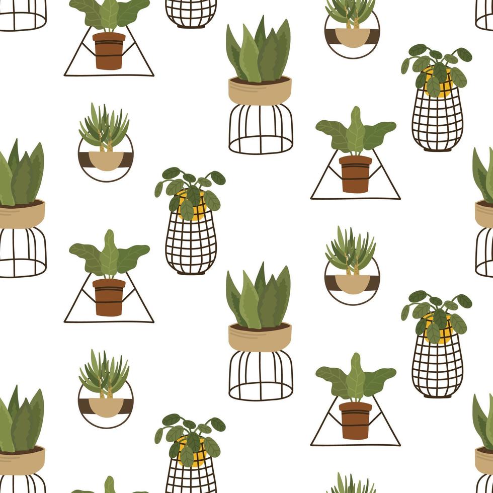 Seamless pattern of natural houseplant. Green cartoon natural background. For textile, fabric, postcard, poster vector