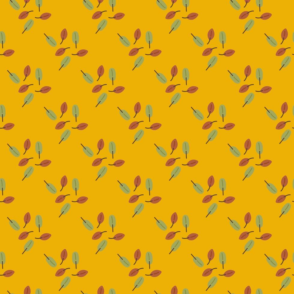 Seamless pattern of cute leaves. Yellow cartoon boho background. For textile, fabric, postcard, poster vector
