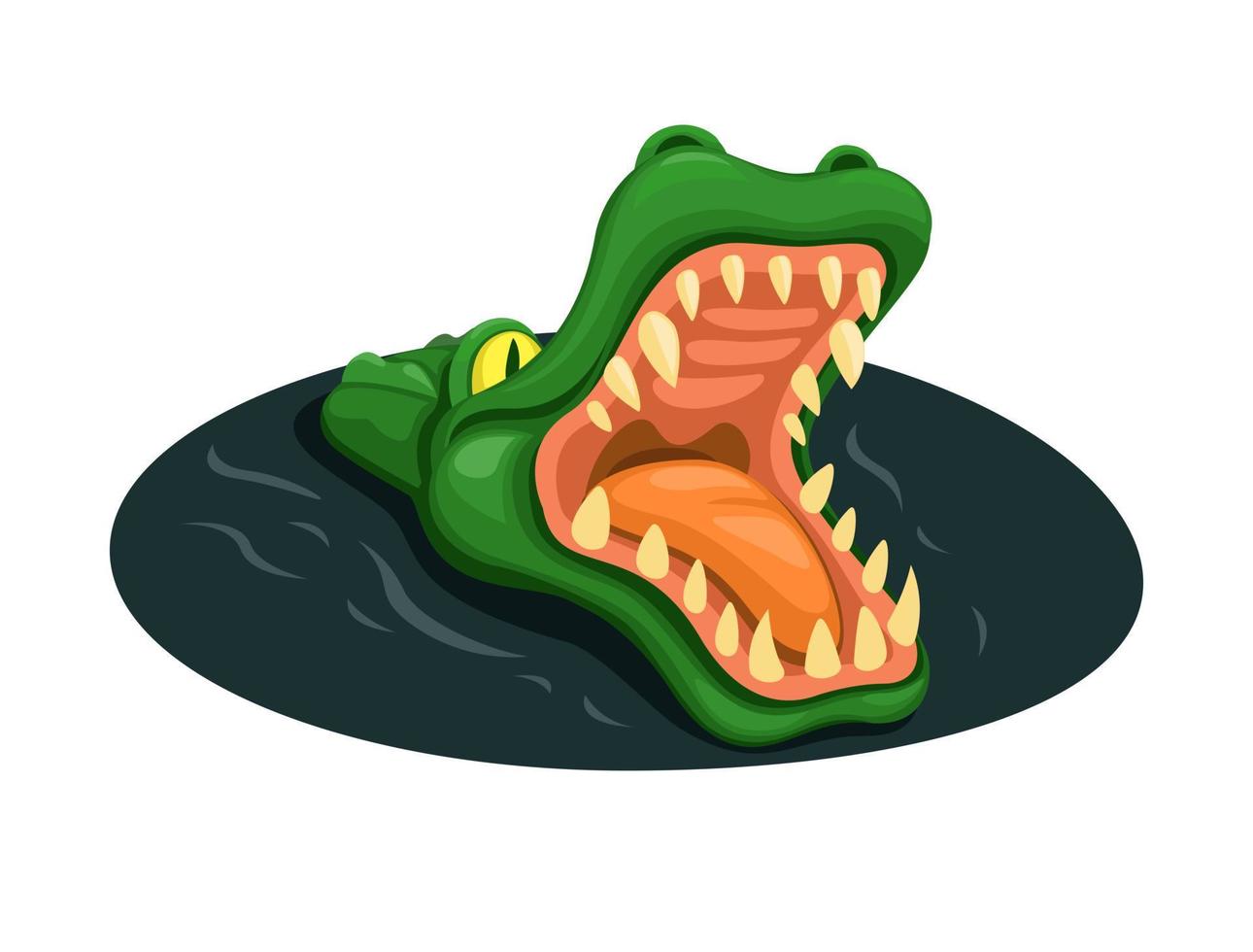 Crocodile open mouth while swimming on river cartoon illustration vector