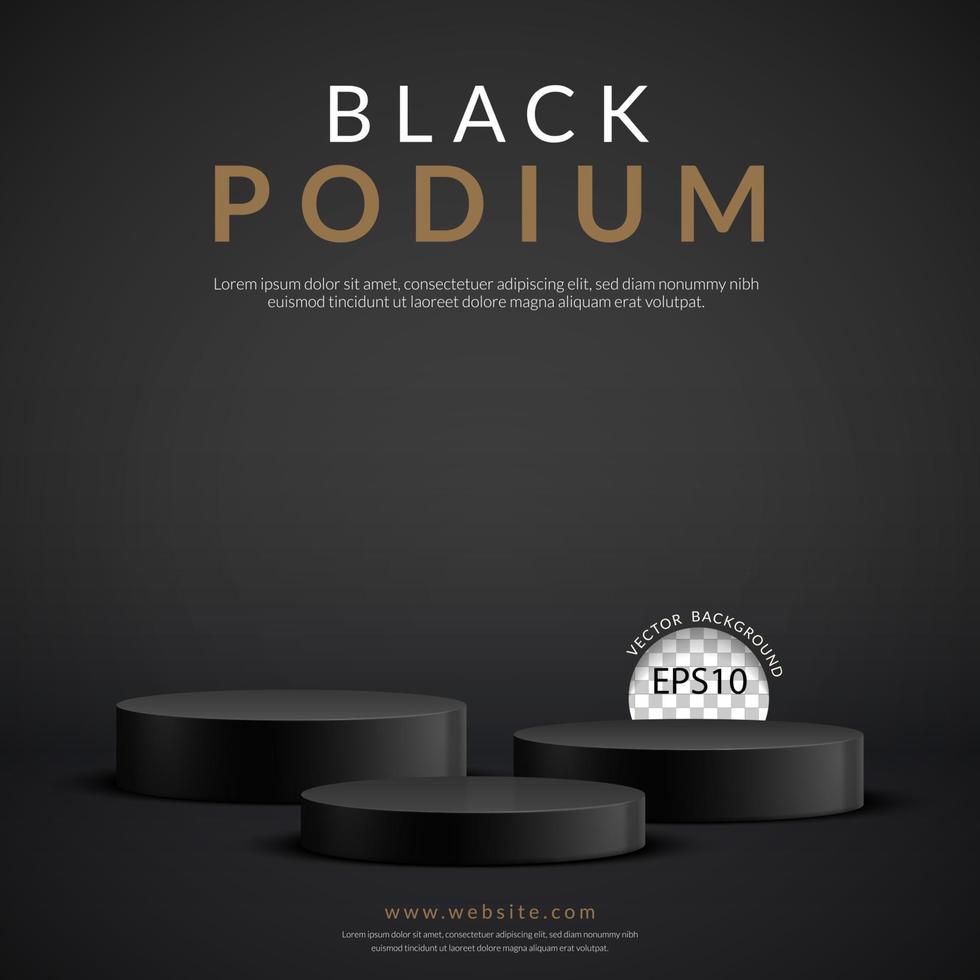Three step black podium on black background for product display, Vector illustration