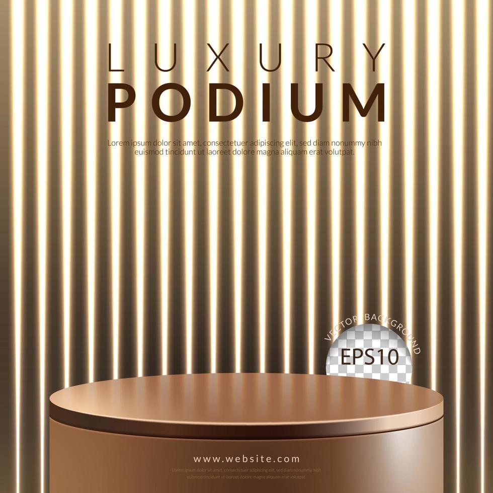 Luxury gold podium with golden lines neon background for product display, Vector illustration