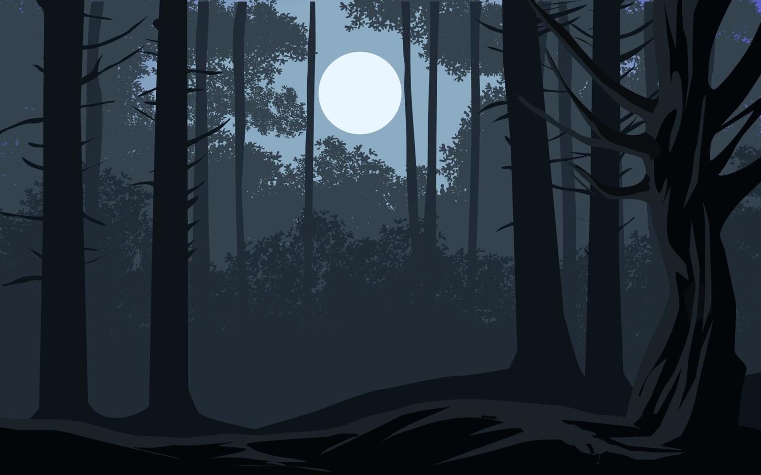 Dark moonlight night in forest. Vector nature landscape 15324025 Vector