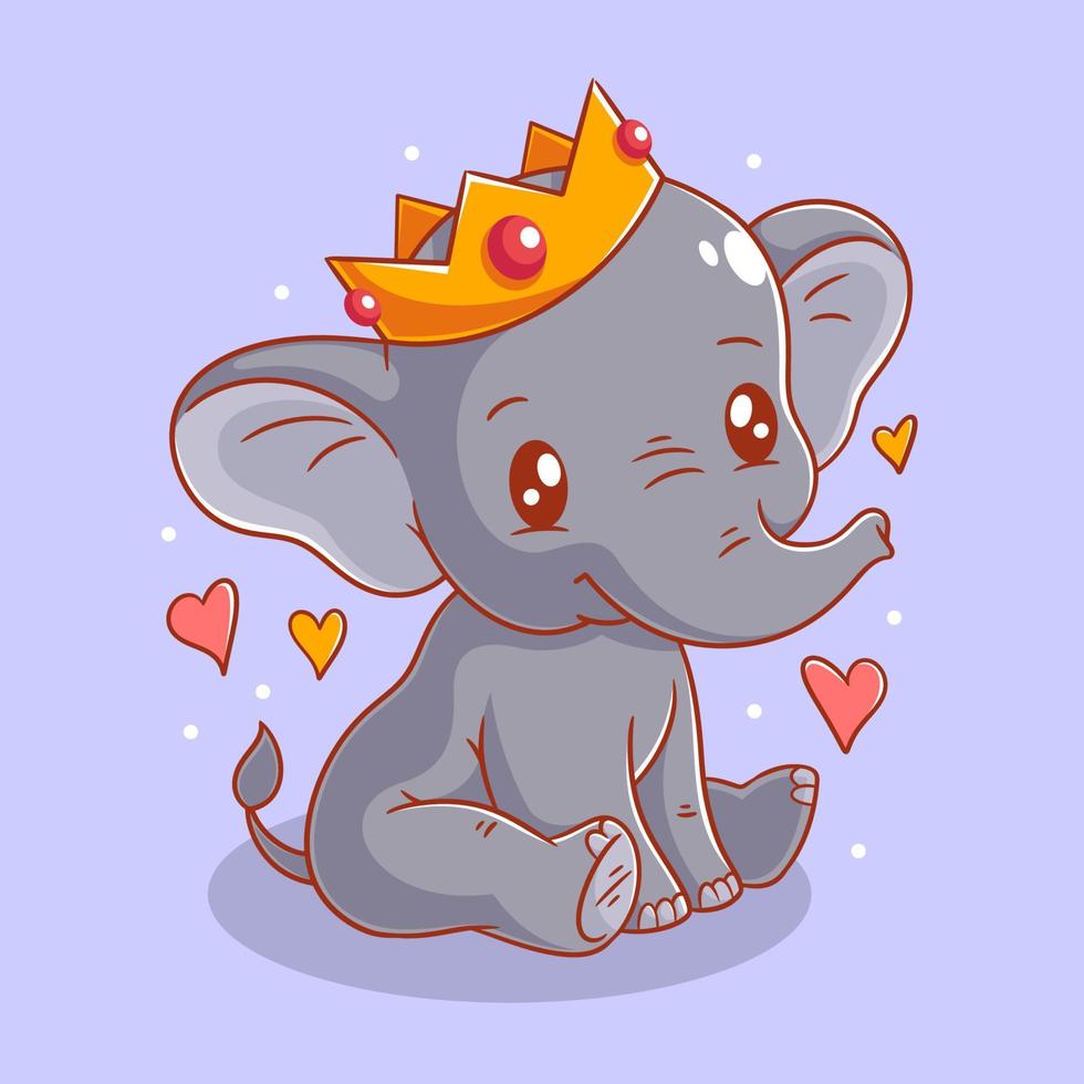 Cute baby elephant is sitting and wearing a crown vector