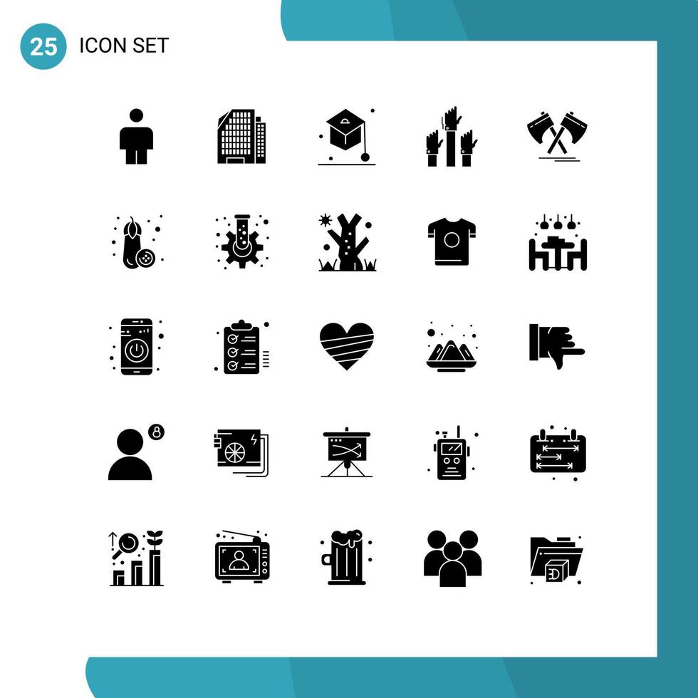 25 Universal Solid Glyphs Set for Web and Mobile Applications cutter hatchet student axe employee Editable Vector Design Elements