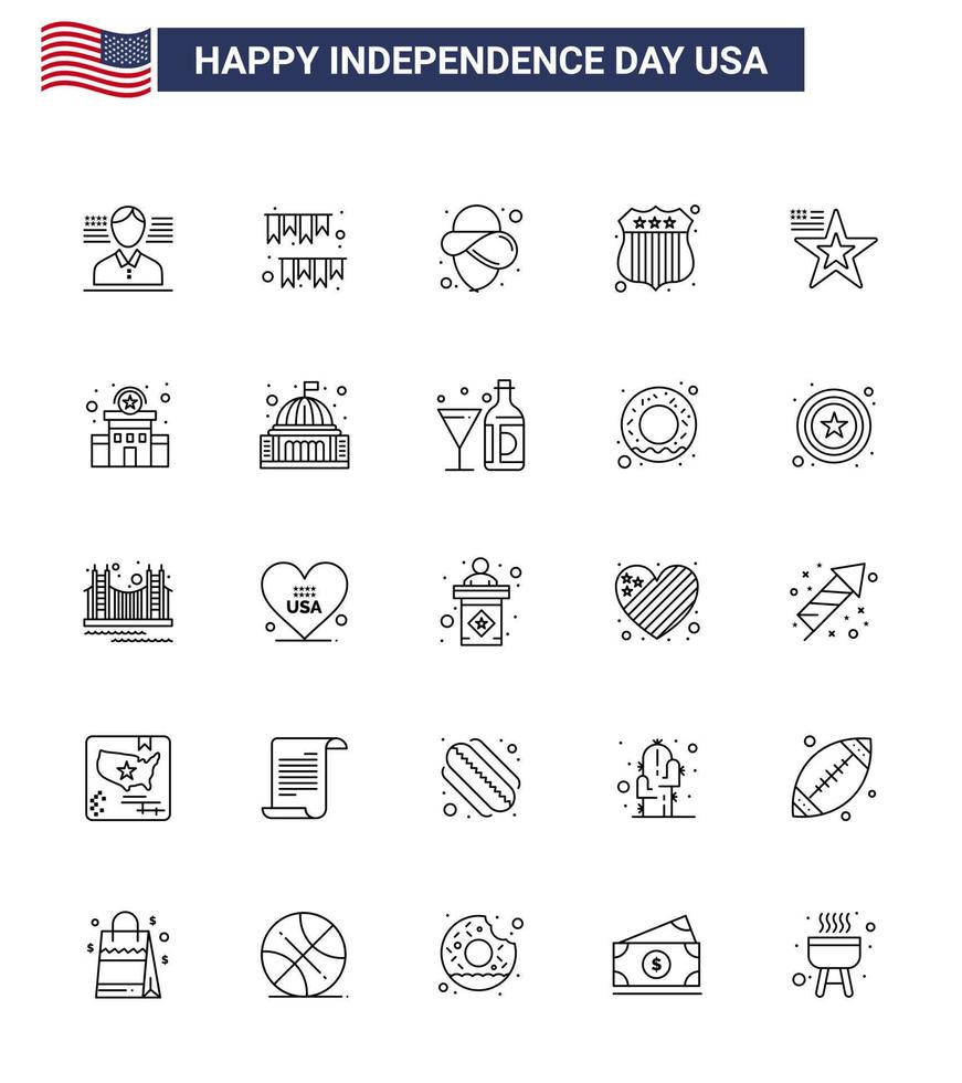 feliz día de la independencia paquete de iconos de 25 líneas para web e impresión usa american usa star investigando elementos editables de diseño vectorial del día de usa vector