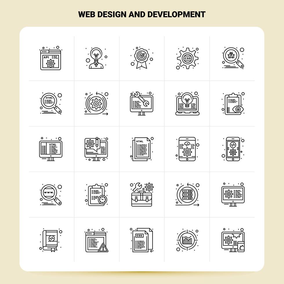OutLine 25 Web Design And Development Icon set Vector Line Style Design Black Icons Set Linear pictogram pack Web and Mobile Business ideas design Vector Illustration