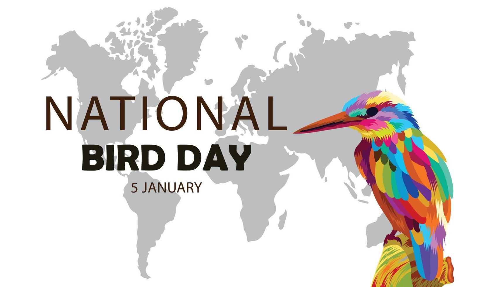 national bird day or international bird day 5 january, . Suitable for greeting card poster flyer and banner colourfull bird flat vector