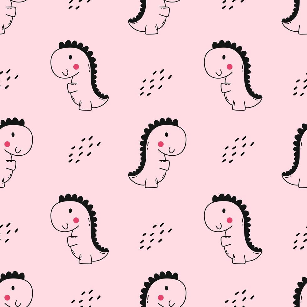 Seamless children's pattern for sewing clothes and printing on fabric. Background for newborn. Cute dino. Dinosaur on pink background. Hand drawn illustration. vector