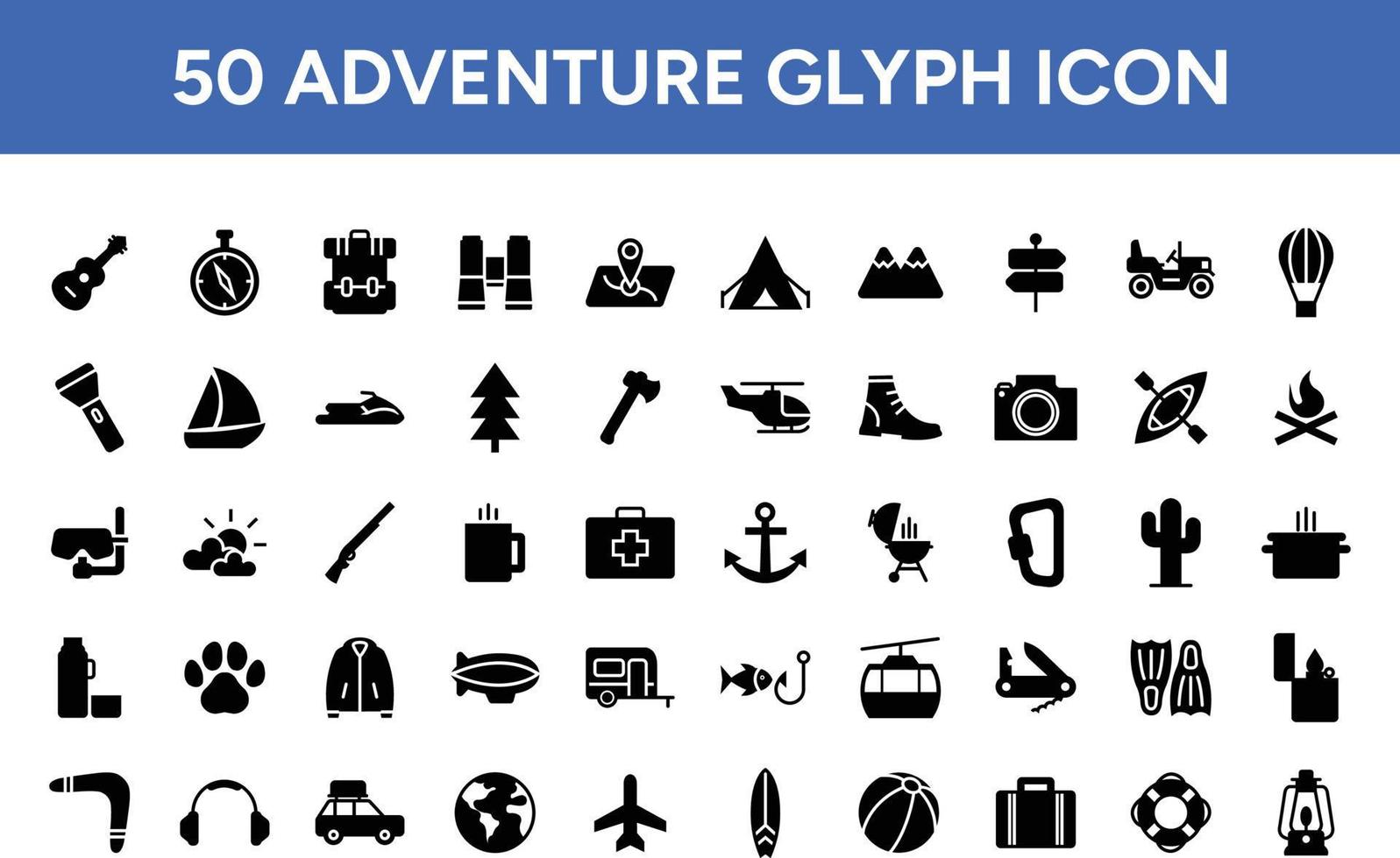 50 icono de glifo de aventura vector