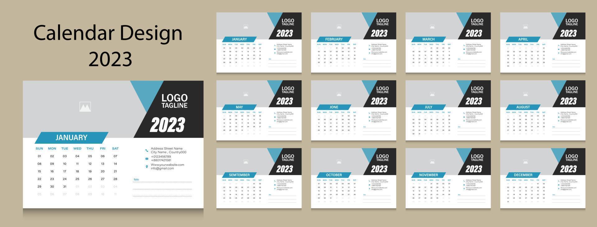 plantilla de calendario limpio de año nuevo 2023 vector