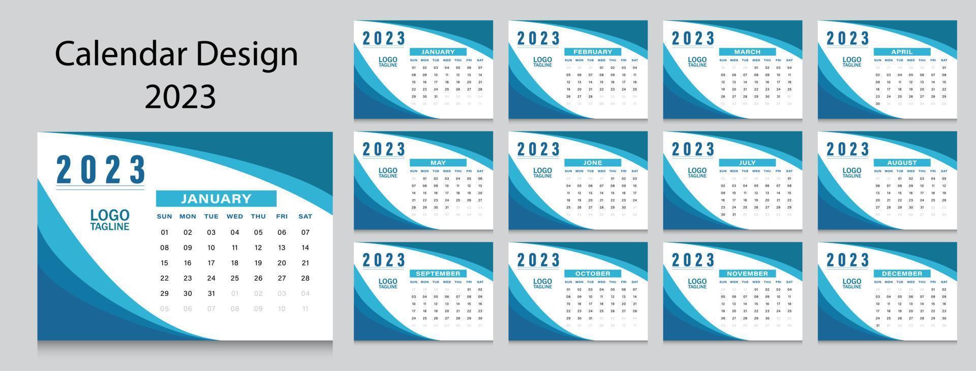 2023 new year clean calendar template vector