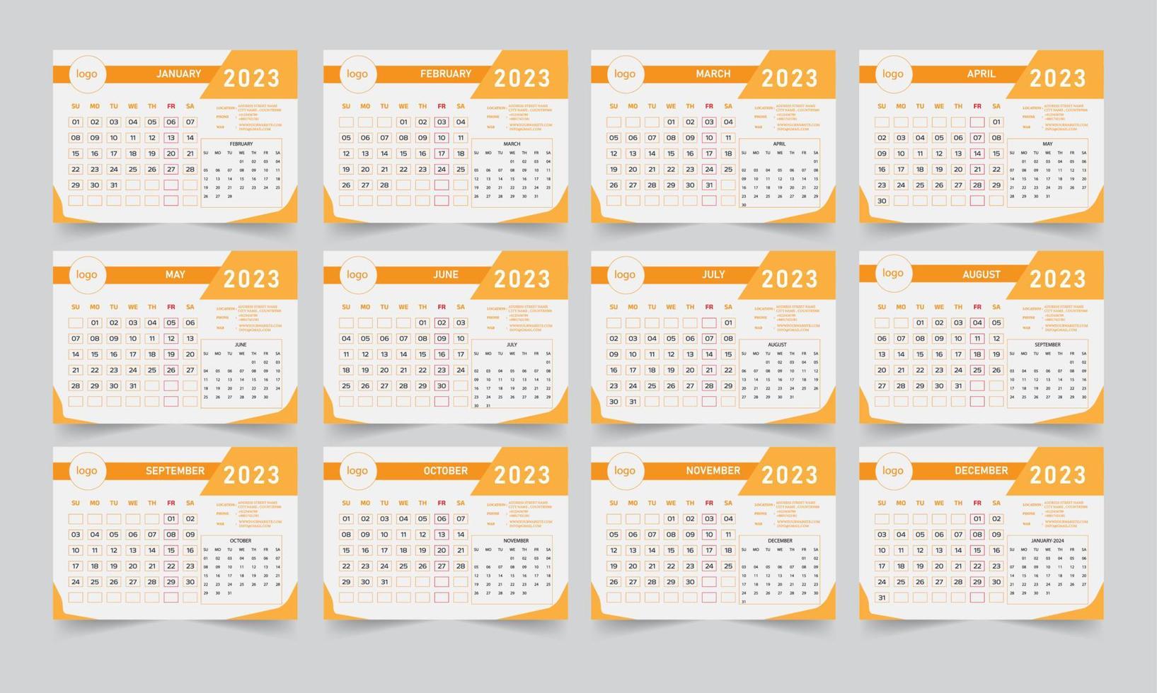 plantilla de calendario limpio de año nuevo 2023 vector
