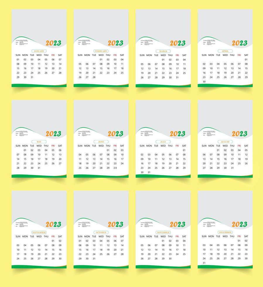 2023 new year clean calendar template vector