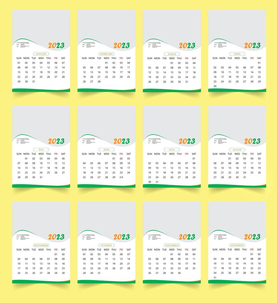 2023 new year clean calendar template vector