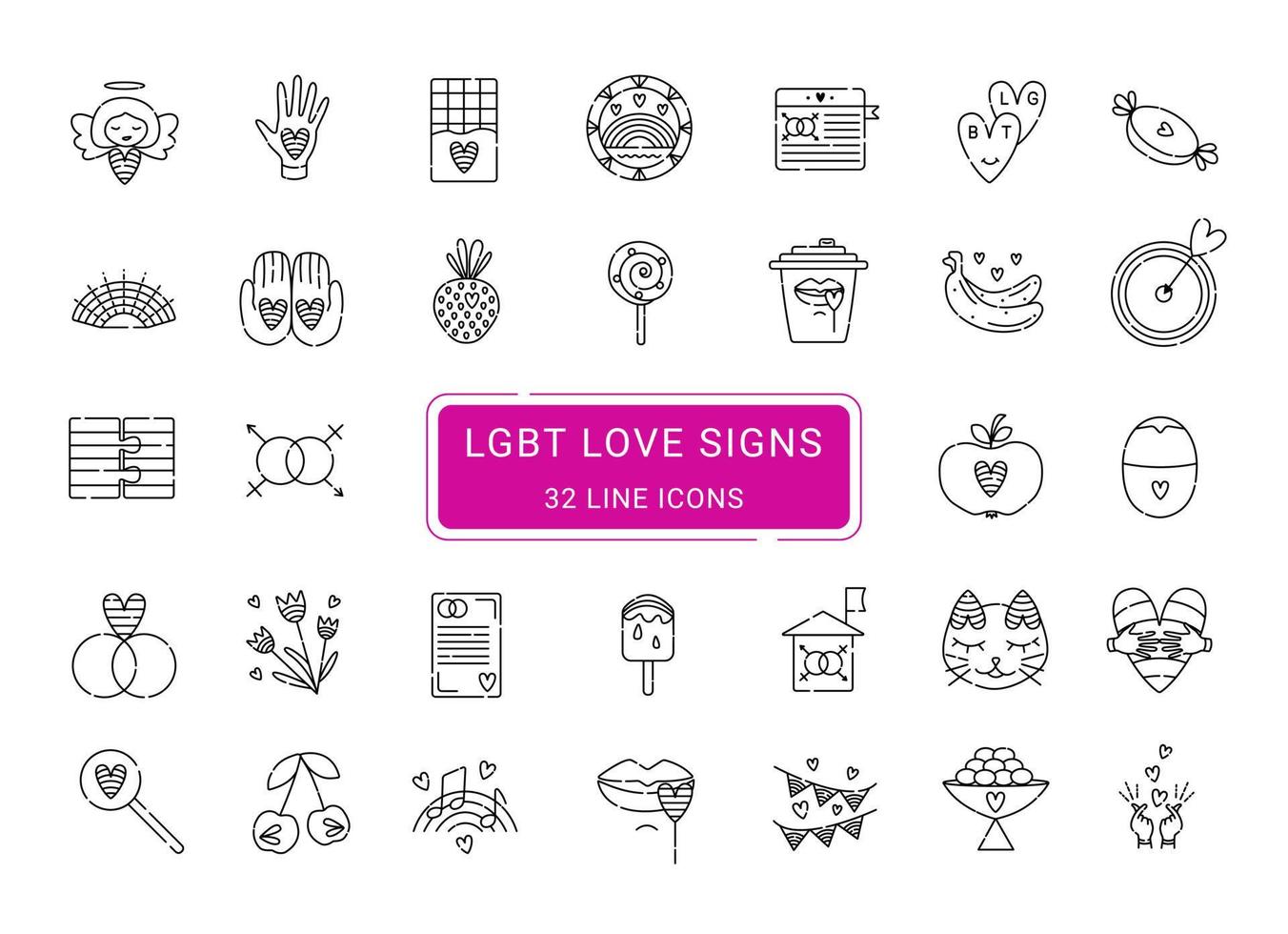 orientación sexual no convencional, 32 símbolos de amor vector