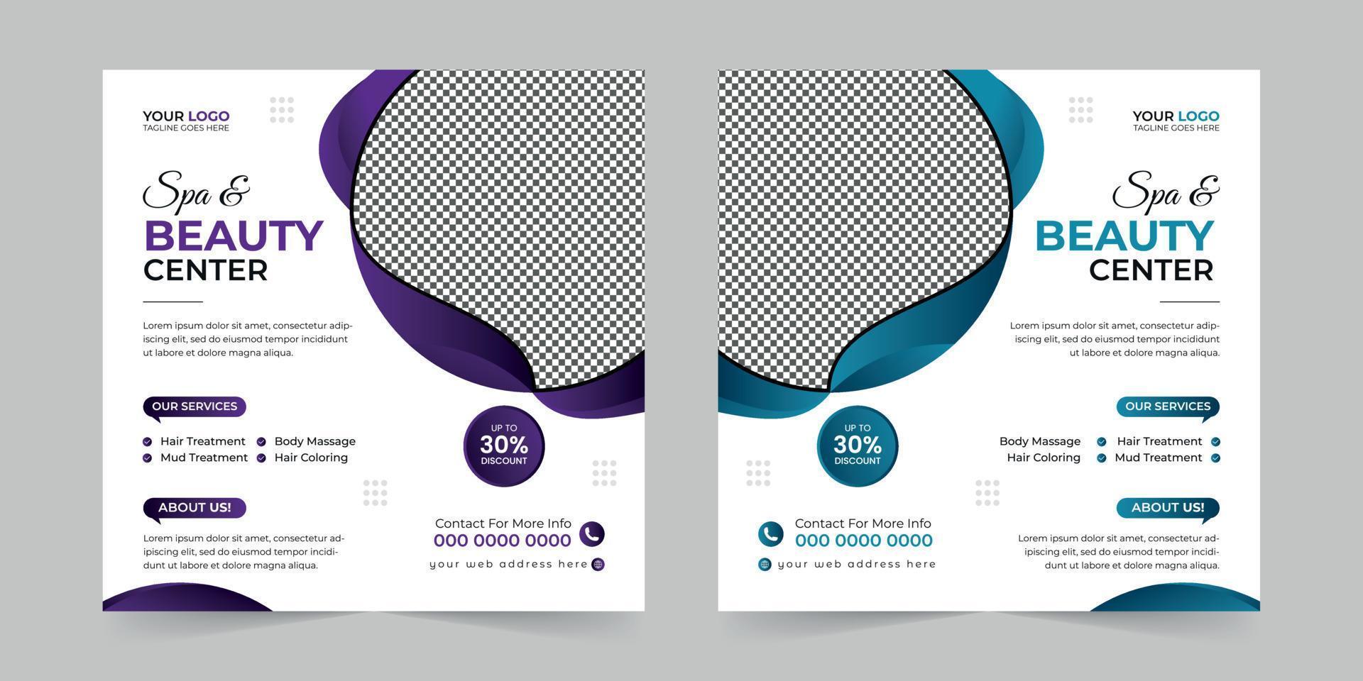 Modern Spa Beauty Center social media post, Digital marketing agency Corporate banner promotion ads sales and discount banner vector template design.
