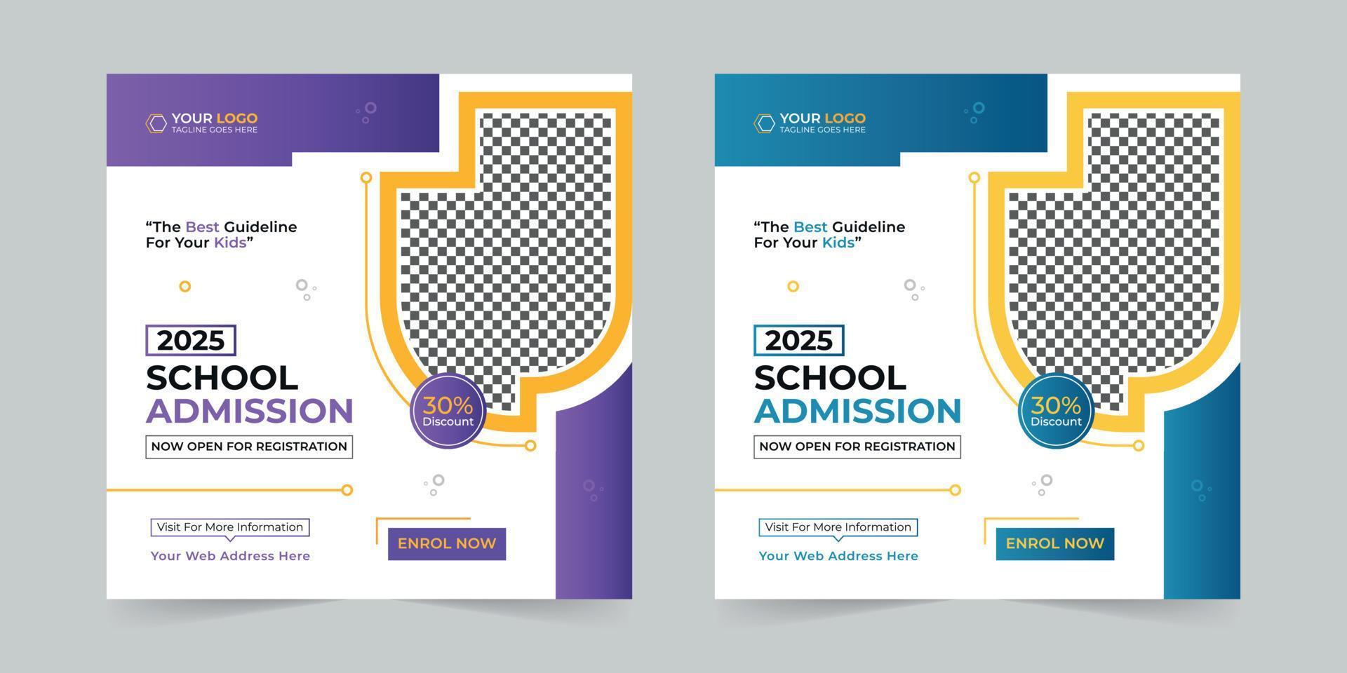 School admission digital marketing social media post, web banner promotion ads sales and discount banner vector template Design.