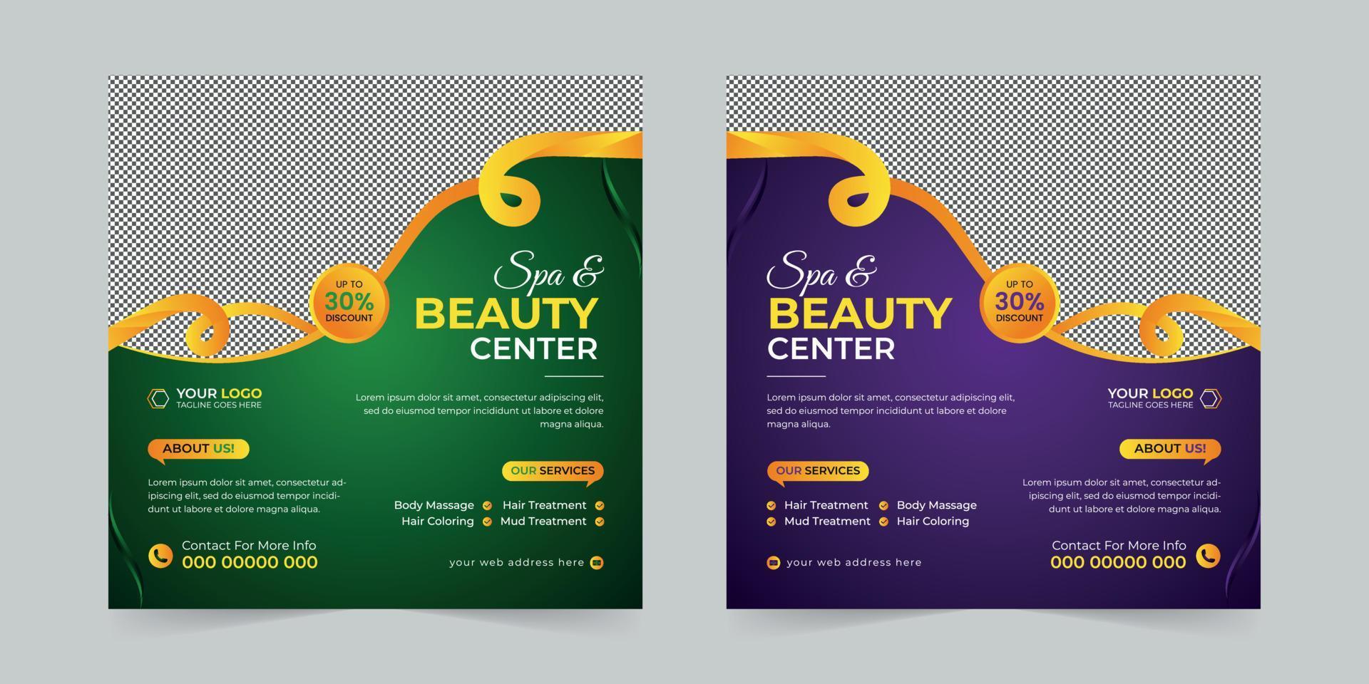 Modern Spa Beauty Center social media post, Digital marketing agency Corporate banner promotion ads sales and discount banner vector template design.