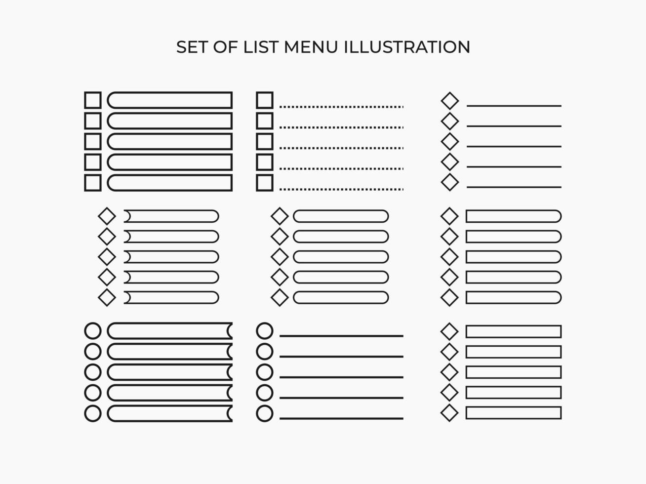 set of list menu illustration. task list vector