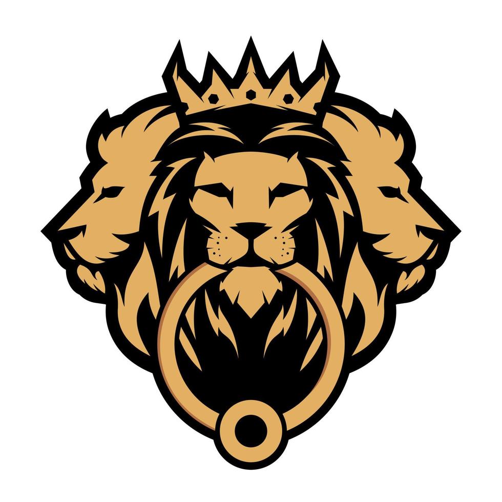Logo emblem of three lion heads with biting door knock vector