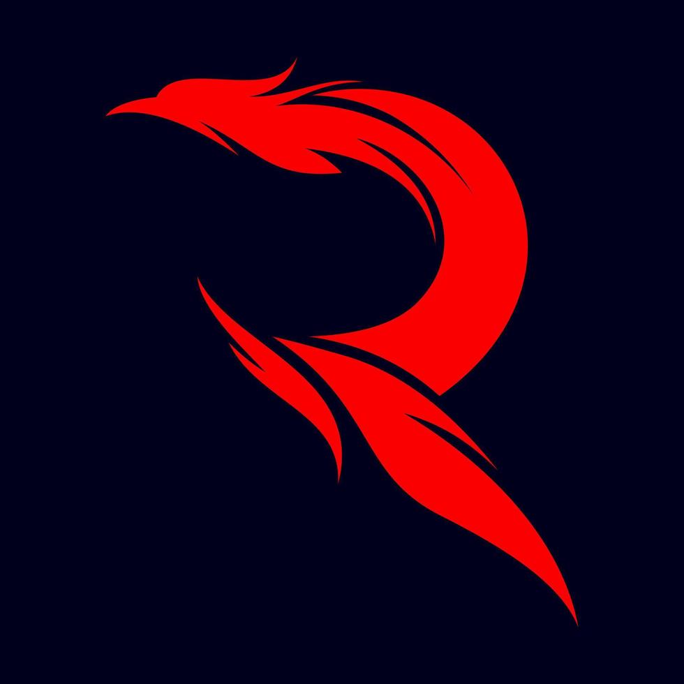 A long, fiery red phoenix head forming the letter R vector