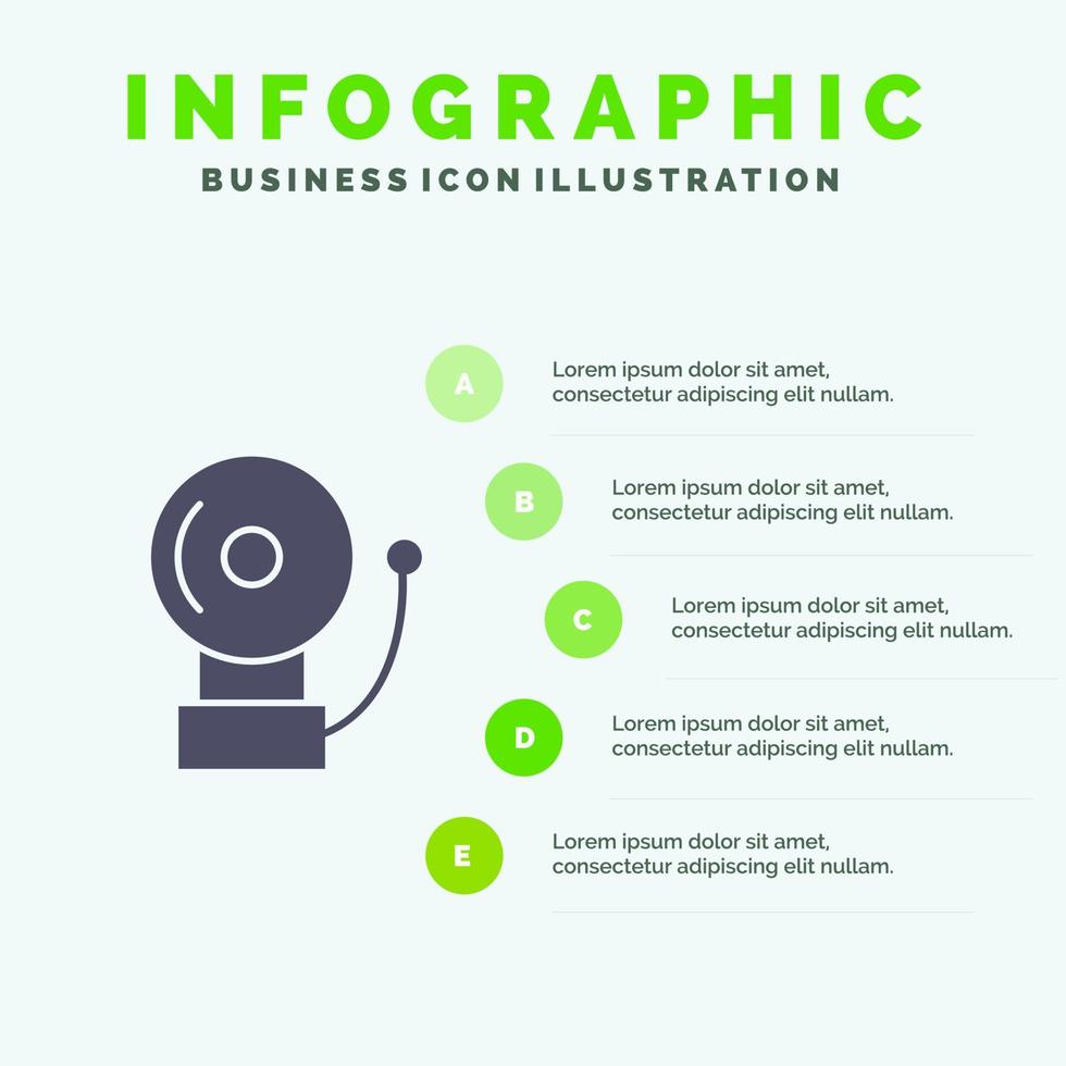 alarma campana escuela sólido icono infografía 5 pasos presentación antecedentes vector