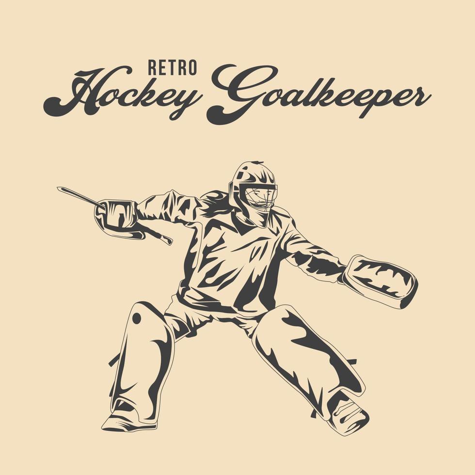 vector de portero de hockey sobre césped retro