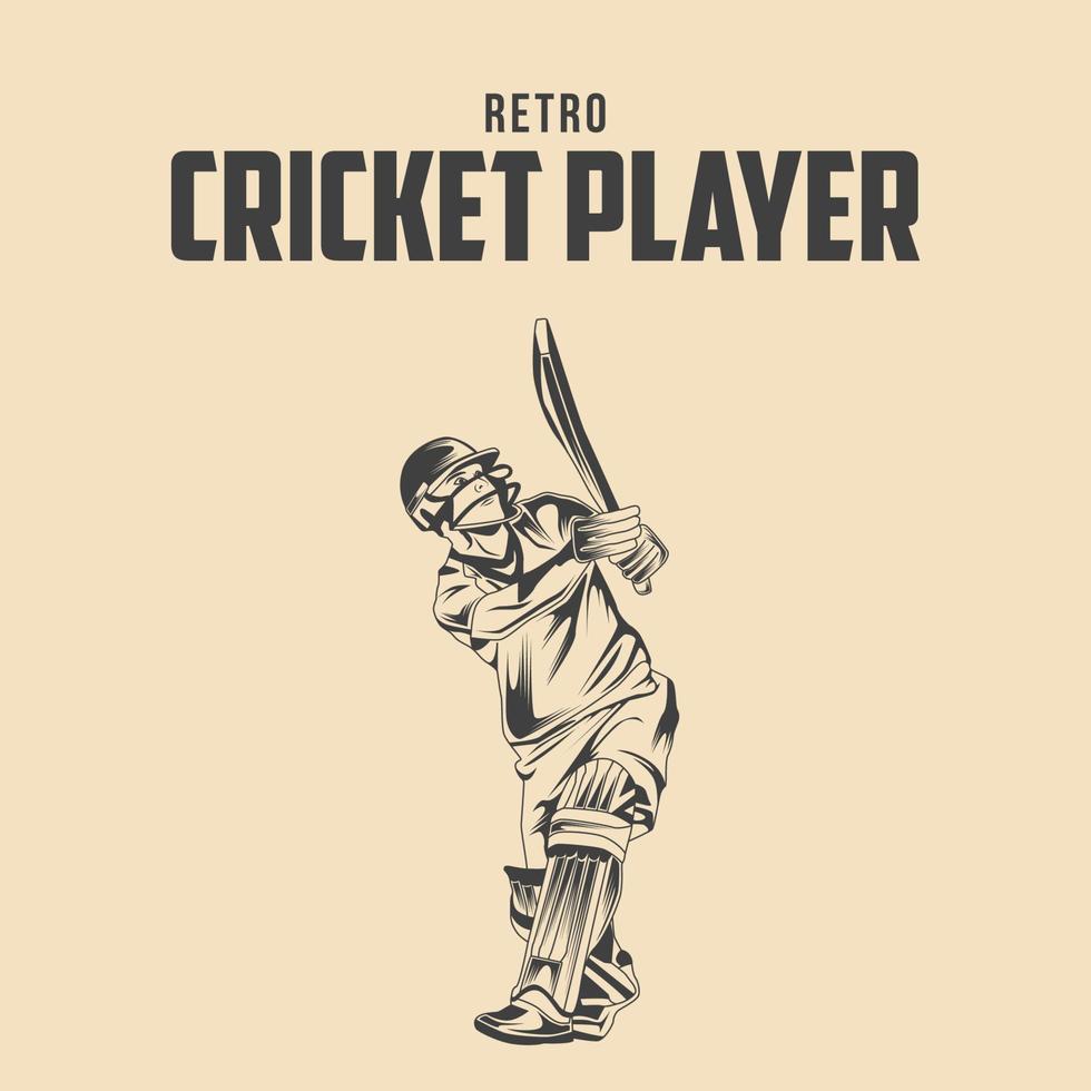 Retro Cricket Player Vector Illustration