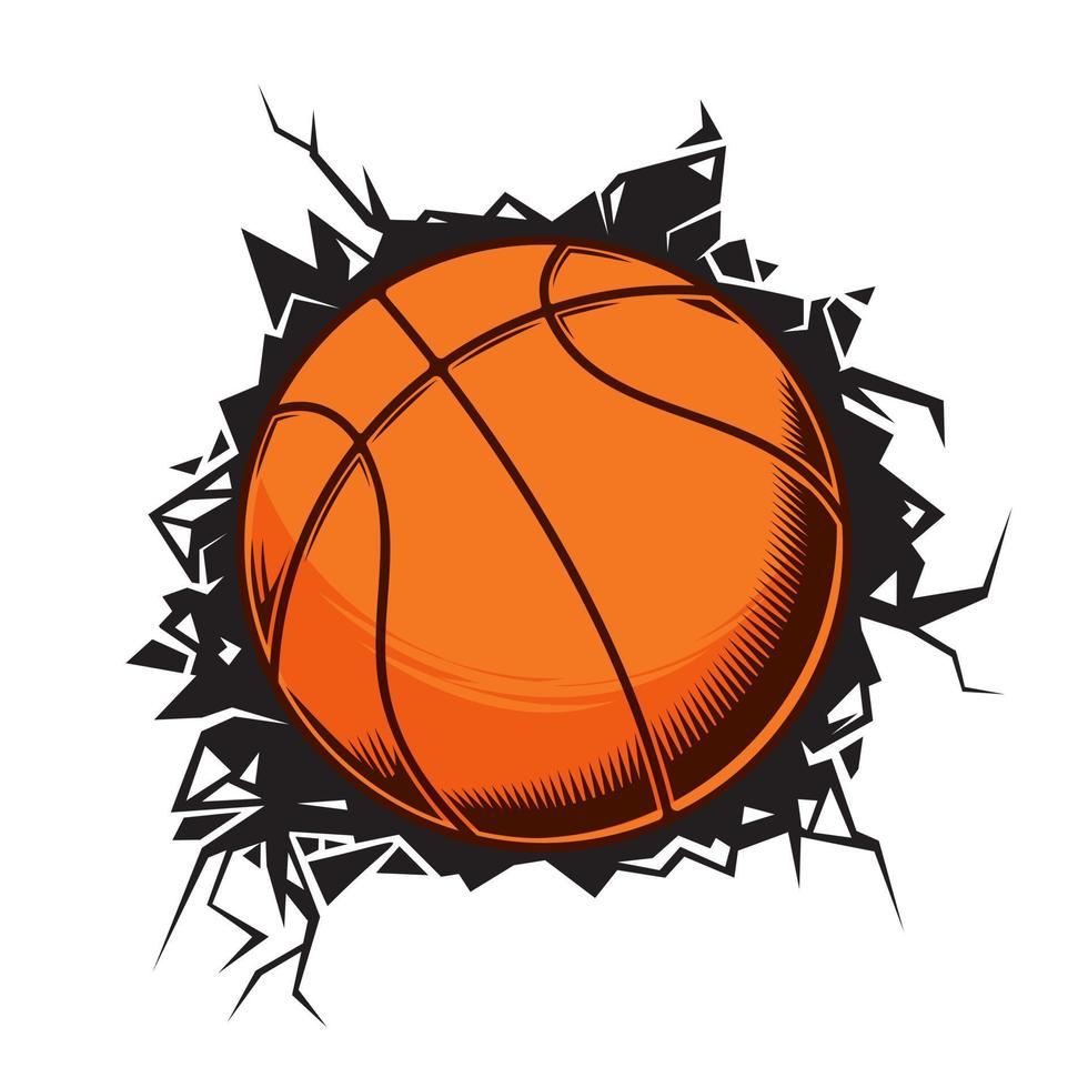 basketball cracked wall. basketball club graphic design logos or icons. vector illustration.