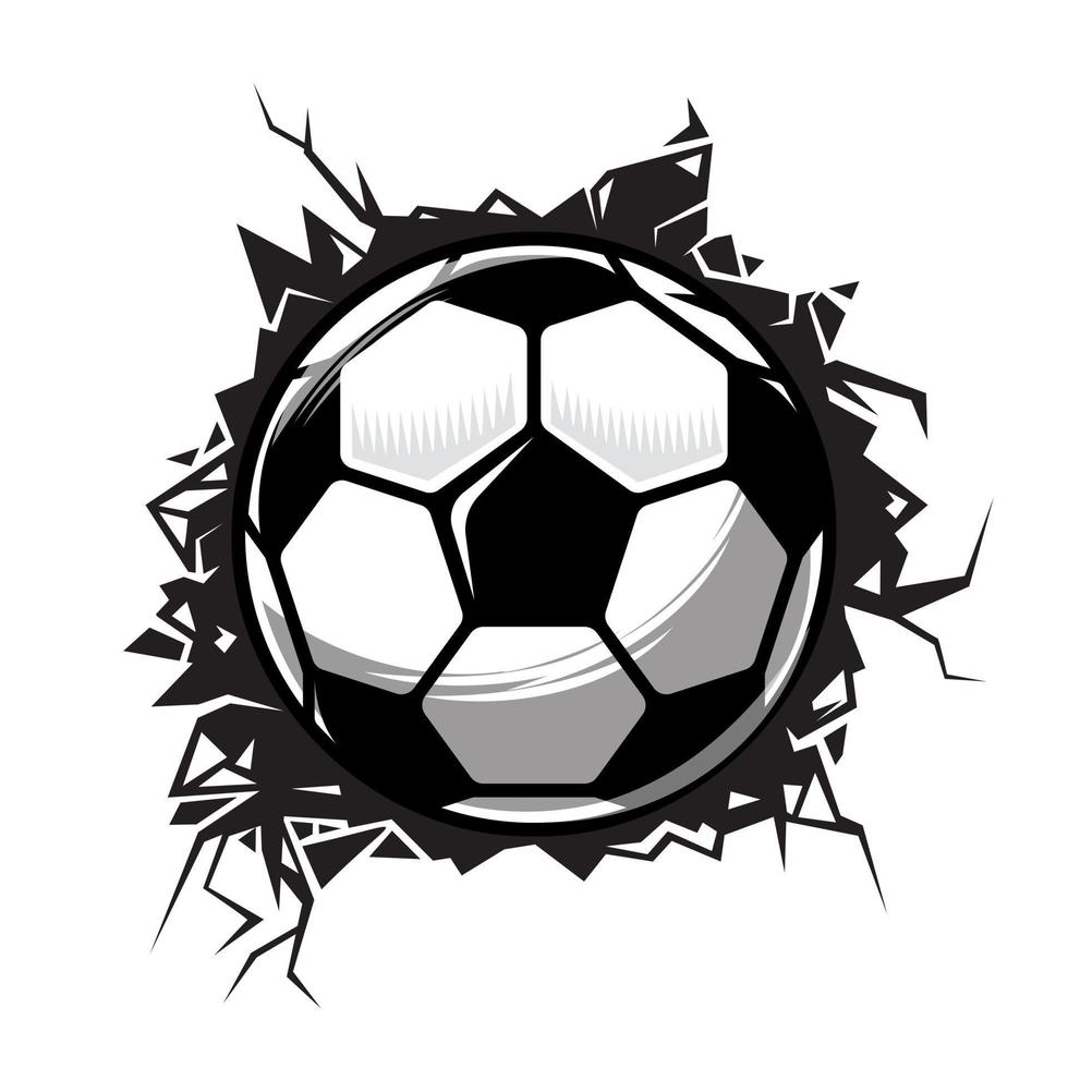 Balón de fútbol agrietado en la pared. logotipos o iconos de diseño gráfico del club de fútbol. ilustración vectorial vector