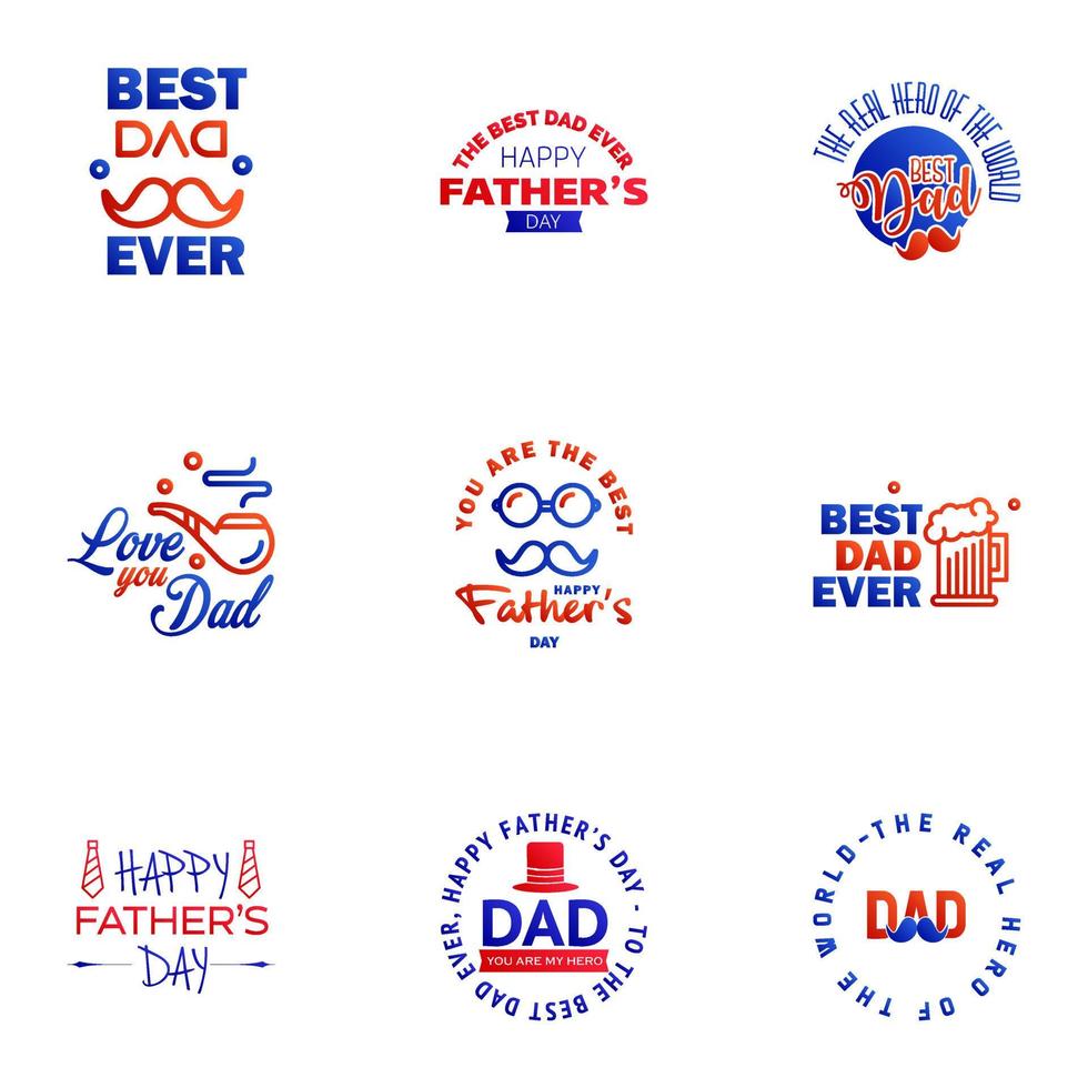 Love You Papa Card Design for Happy Fathers Day Typography Collection 9 Blue and red Design Editable Vector Design Elements