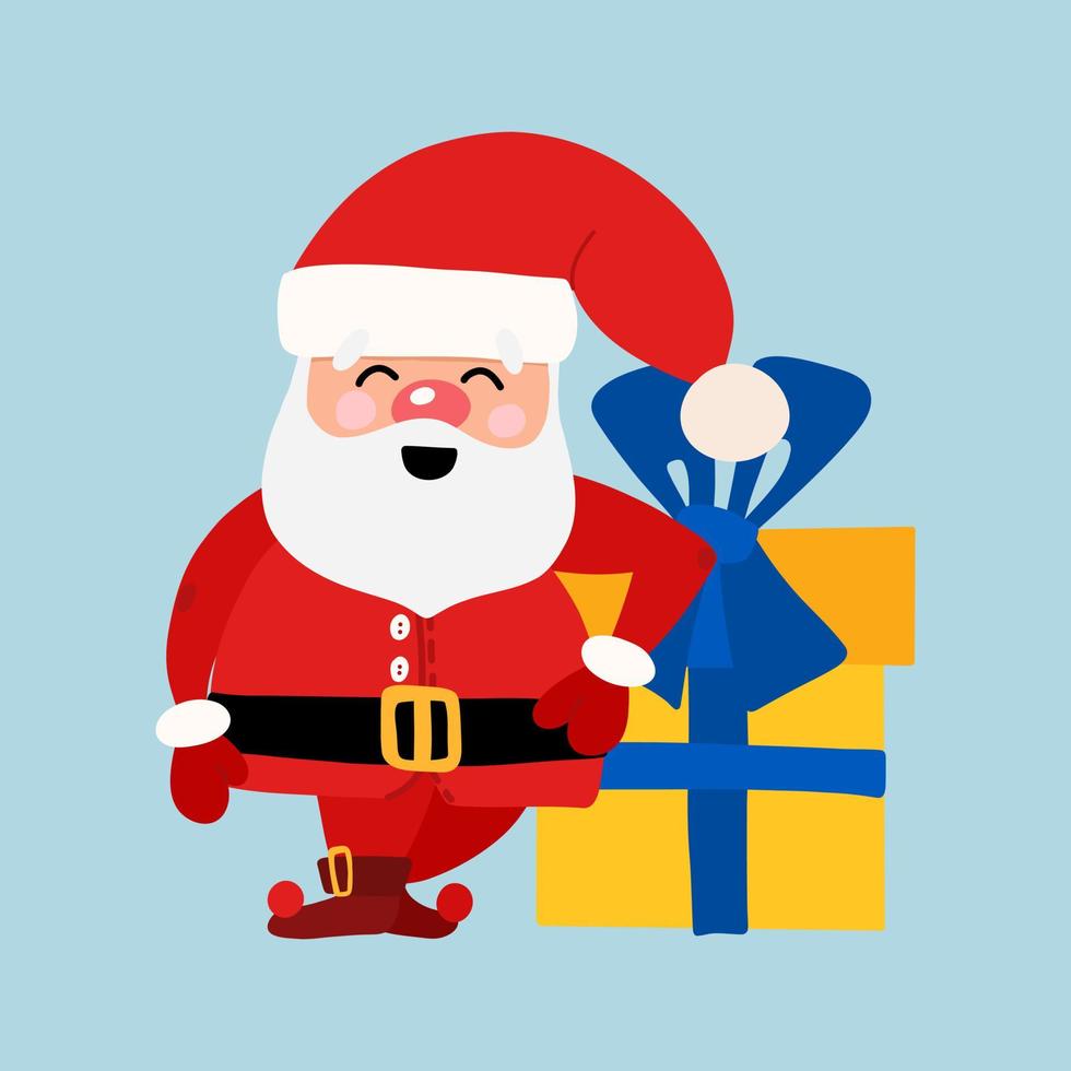 Vector Christmas illustration with Christmas Santa Claus in cartoon style. A cartoon character with different emotions, a Christmas tree and gifts.