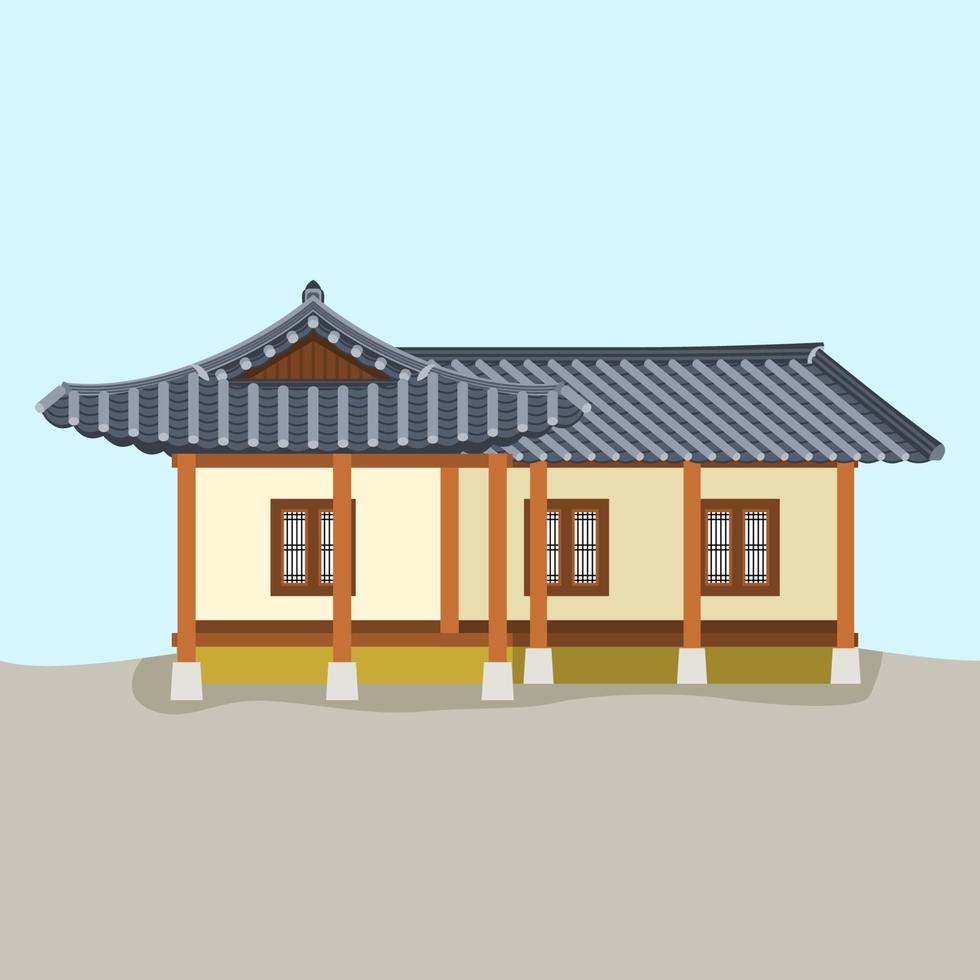 Editable Traditional Hanok Korean House Building Vector Illustration for Artwork Element of Oriental History and Culture Related Design