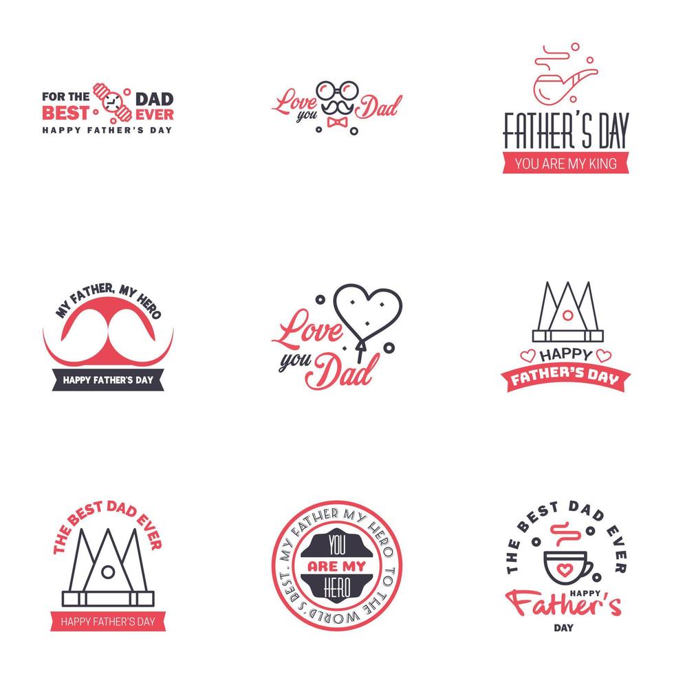 Set of fathers day 9 Black and Pink design elements Editable Vector Design Elements