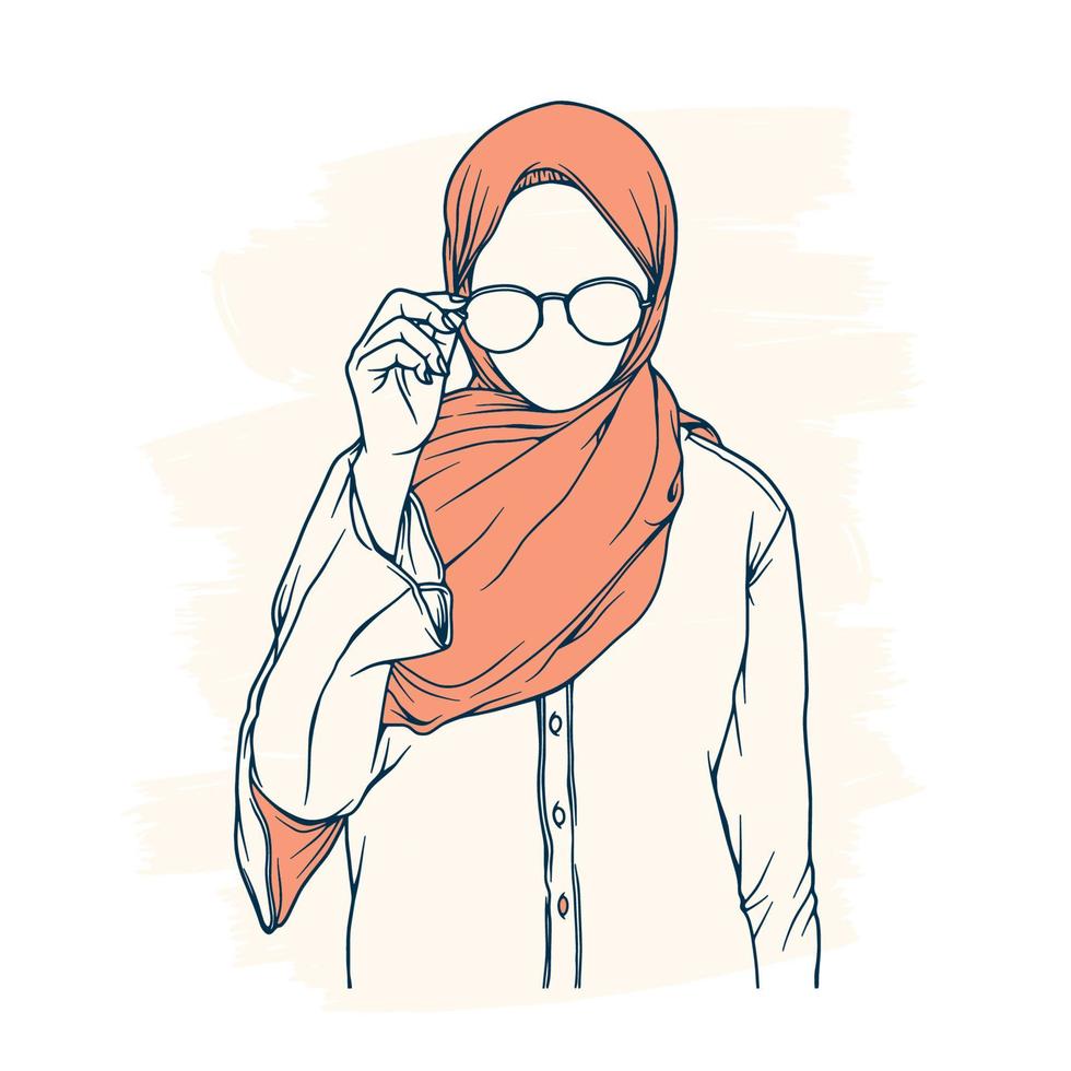 mujer musulmana elegante y de moda en arte de línea de ilustración de vector de moda hijab aislado para moda boutique